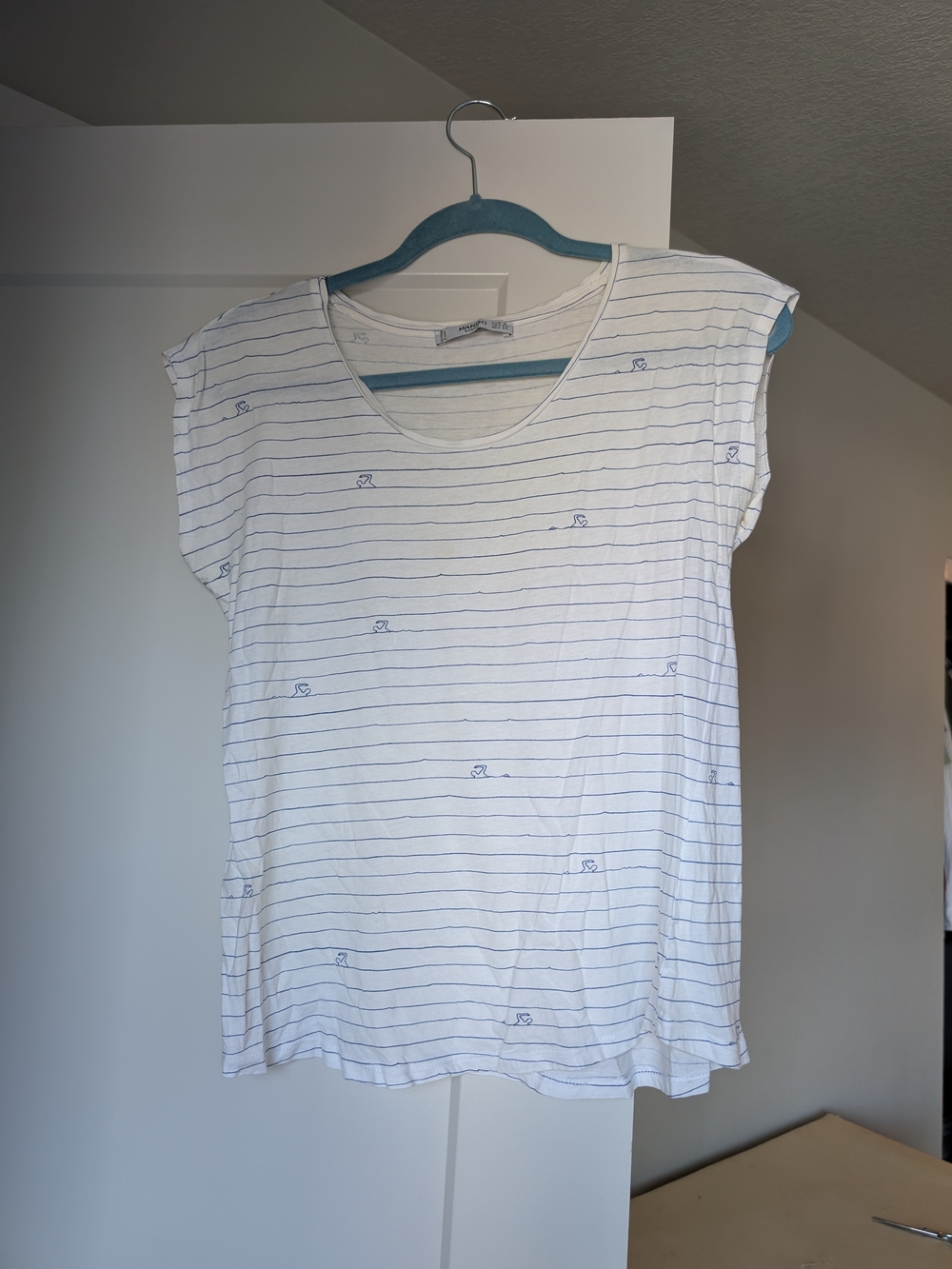 Mango White Stripe Scoop Neck Tee
